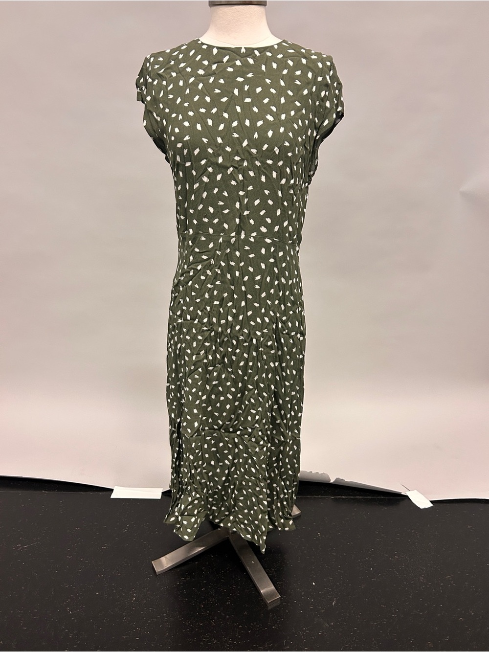LOFT Olive Green Midi Dress with White Abstract Print